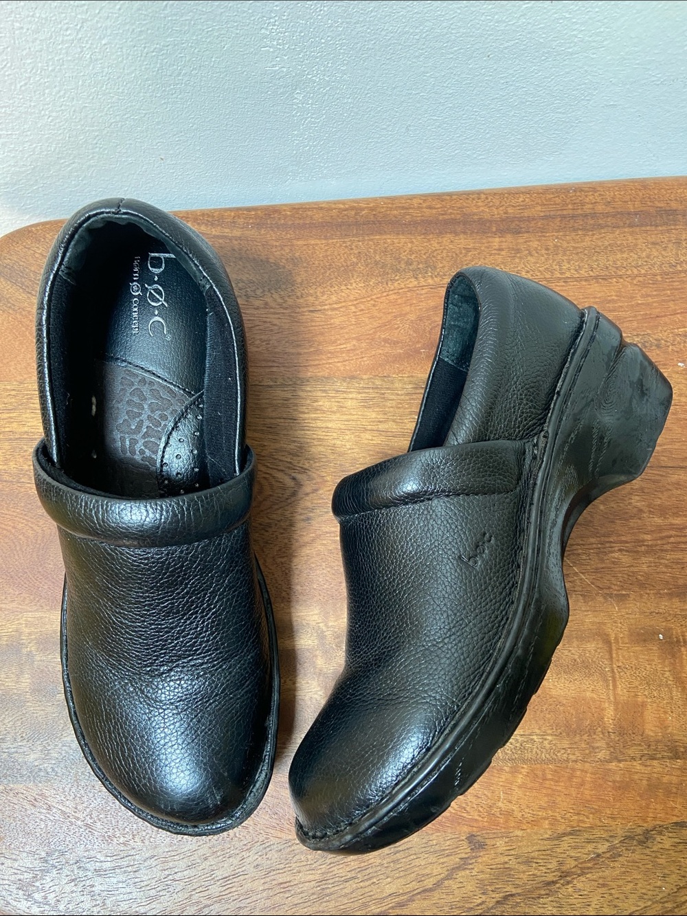 b.o.c. Born Concept Peggy Black Leather Slip-On Nursing Clogs